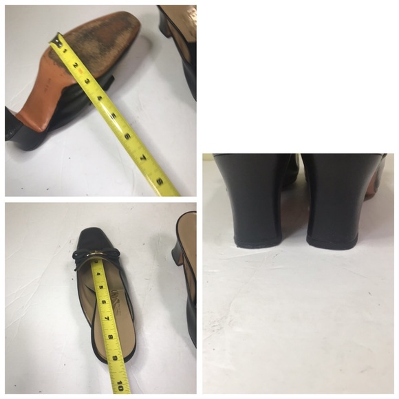 Salvatore Ferragamo Leather Mules Slides Vera Bow Heels Italy Black Gold logo - Picture 16 of 16